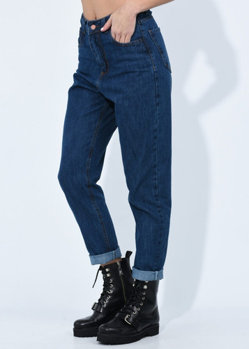 Jean Pantalon Mujer Mom Rigido Tiro Alto Clasico
