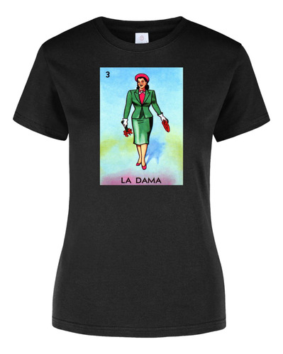 Playera La Dama Loteria Mexicana Septiembre Negra 