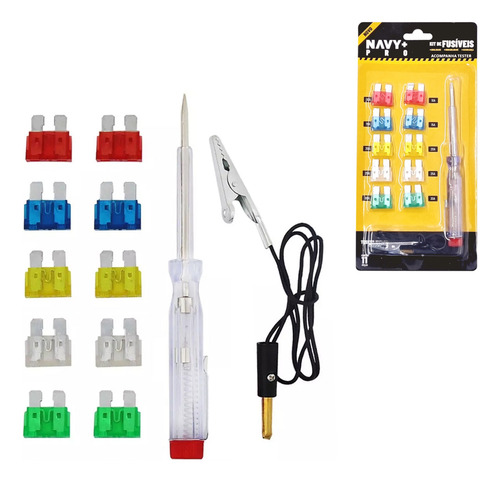 Kit 10 Fusível Automotivo Chave Teste Garra Jacaré Universal