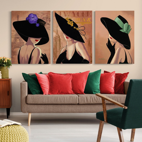 Canvas- Set Mujer Con Sombrero-lienzo Canvas 100% Algodón