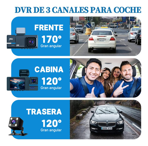 Camara De Auto Seguridad 1080p Hd Gran Angular 170°3 Cámaras