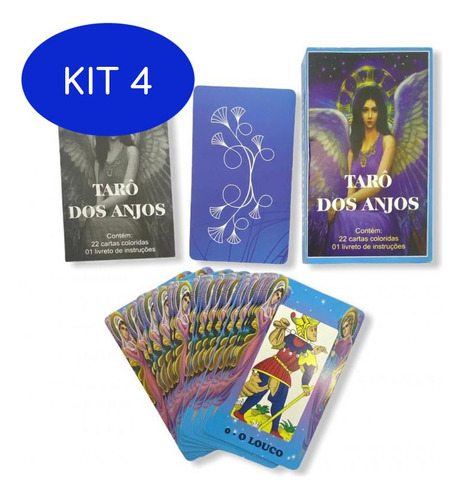 Kit 4 Baralho Tarô Dos Anjos Azul Oráculo Deck 22 Cartas