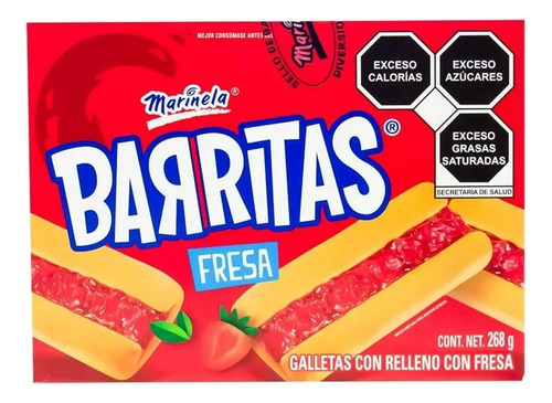 2 Pza Barritas Marinela Con Relleno Sabor Fresa 268 G