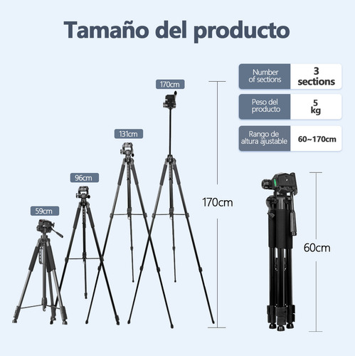 Trípode Celular Cámara 1.7m Mas Control Bluetooth Negro