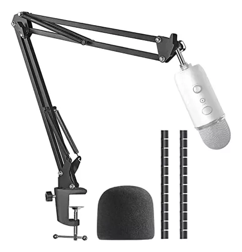 Blue Yeti - Soporte para micrófono con cubierta de espuma, soporte de brazo  de tijera de suspensión y filtro de parabrisas para micrófono, compatible
