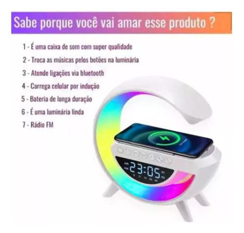 Caixa De Som Bluetooth Luminária Rgb Carregador Indução G