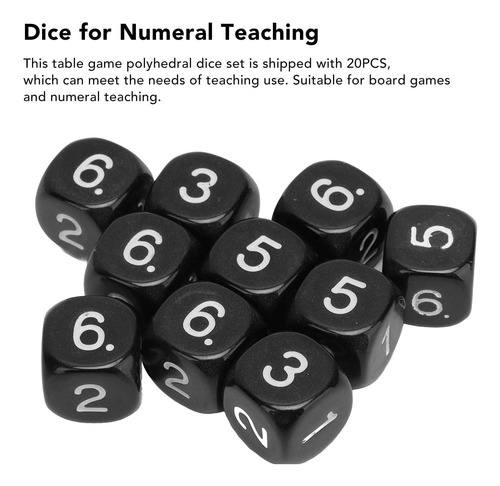 20 Dados Numéricos Negros De 6 Caras, Dados Poliédricos De E