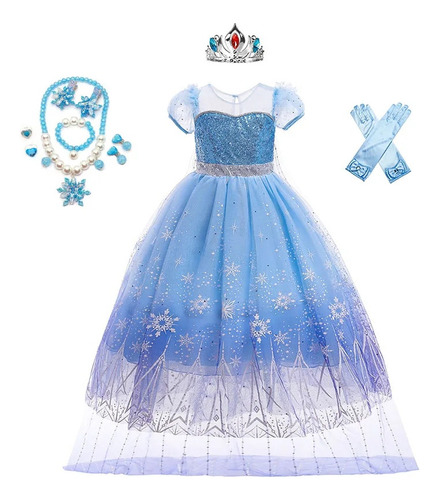 Disfraz De Princesa De Cosplay De Elsa Para Niñas, Vestido D