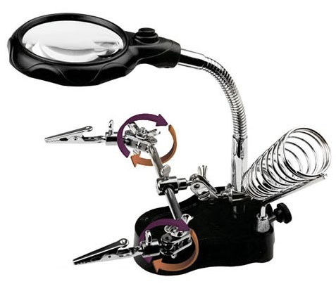 Imagen 2 de 5 de Lupa Hokenn Doble Pinza Luz Led Soporte Soldador Hobbies