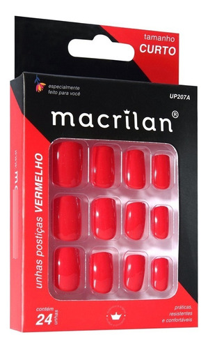 Macrilan Up207a Unhas Posticas 24 Unhas Cor Vermelha Cor Vermelho