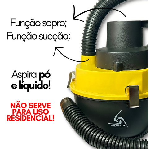 Aspirador De Pó E Liquido Automotivo Portátil Turbo Potente Cor Preto/Amarelo