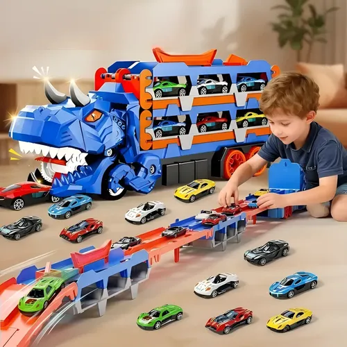 Dinosaurio Camión De Juguete Con Pista Y Carritos Para Ninos