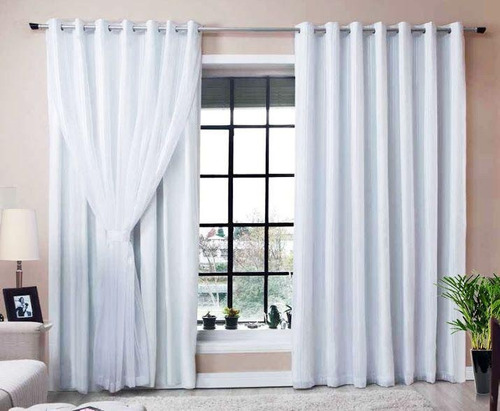  Cortinas Pg Voil  Com Forro De 2.5m X 6m Liso Cor Branco - Unidade De 1