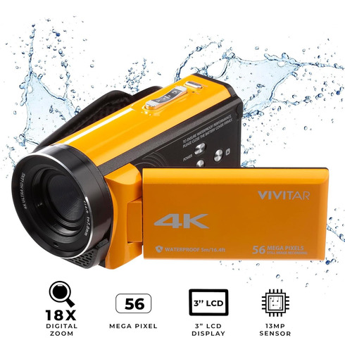 Cámara De Video 4k Vivitar Dvr48k Amarillo, 13mp, Zoom 18x