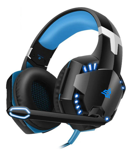 Fone De Ouvido Gamer Headset Knup Com Led Microfone P2 Usb Cor Preto Cor da luz Azul