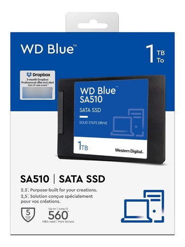 Disco Duro Ssd Wd 1tb Sa510 Sata 3 6gb/s 560mbps 2.5 Azul