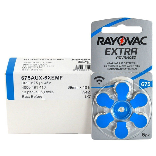 Imagen 2 de 5 de Pila Rayovac Nº675 Audifonos X 60 Pilas Caja Audiologia