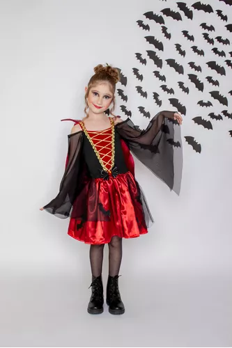 Fantasia Infantil Vampira Luxo Vestido Longo Festa Halloween