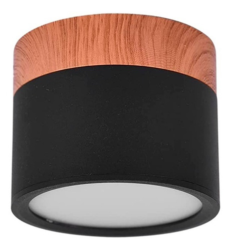 Aplique Muro Sobrepuesto Negro Con Madera 6w Luz Cálida