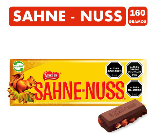 Chocolate Sahne Nuss Con Almendras De Nestlé (barra 160 Gr)