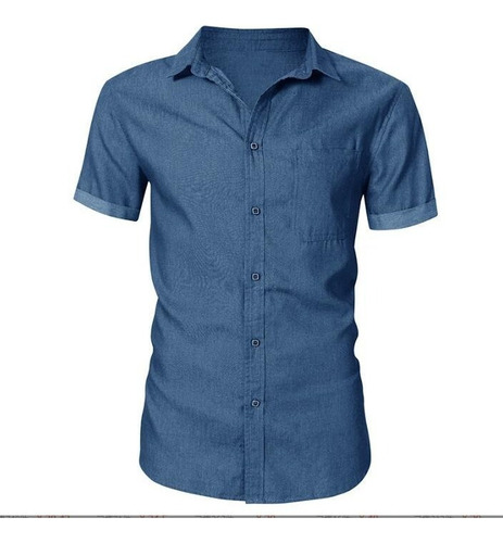 Camisa De Manga Corta De Tela Oxford Con Puños Color Sólido