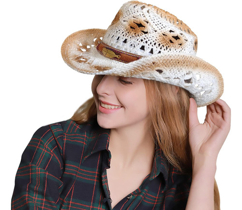 Rainflowwer Sombrero De Vaquero De Paja Para Mujer, Sombrero