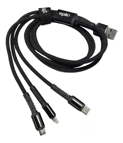 Cable Multiple Carga Rápida 3 En 1 iPhone Tipo C Micro Usb