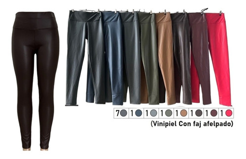 Leggins Vinipiel Con Faja  Afelpado Mayoreo 14 Pzs Colores 