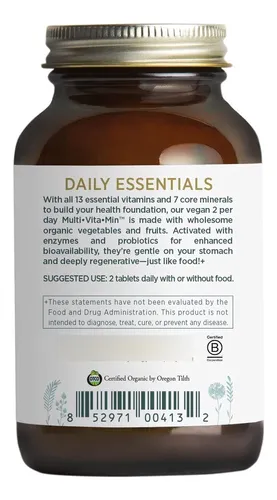 Pure Synergy Multi·vita·min | Multivitamínico Vegano Hecho Con Alimentos Integrales Orgánicos 60 Tabletas