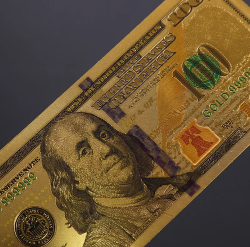 5 Billetes Plastificados 100 Dolares Dorado Plateado