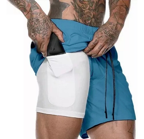 Short Deportivo Licra Bolsillo Gimnasio Hombre