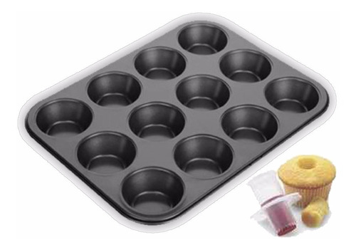Molde Para 12 Muffins Cupcakes Teflon + Sacabocado Extractor