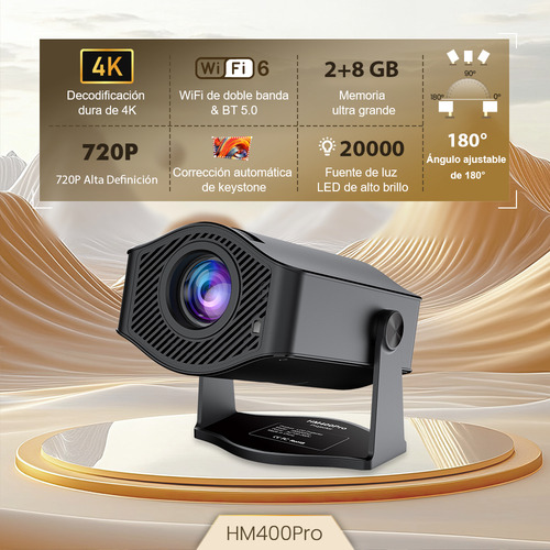Mini Proyector HM400Pro de 20000 lúmenes 1080P 4K edición profesional proyector inteligente portátil con 2+8GB Android 11 corrección de trapezoide WiFi 6.0 Bt5.0 HDMI USB 40W
