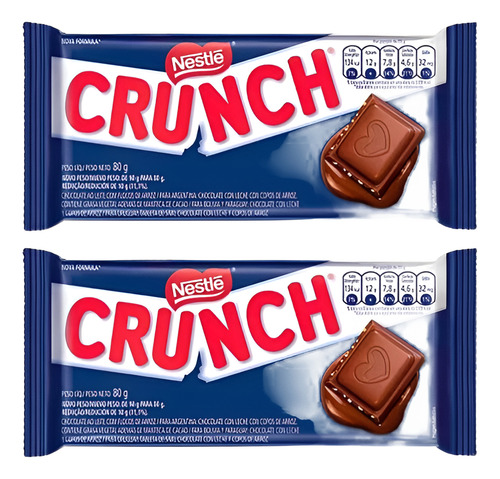 Kit 2 Chocolate Ao Leite Com Flocos Crunch Pacote 80g
