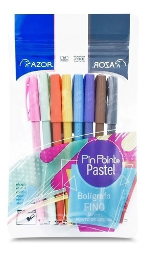8 Boligrafos Pin Point Colores Pastel Punta Aguja 0.7mm Azor Color Del Exterior Multicolor