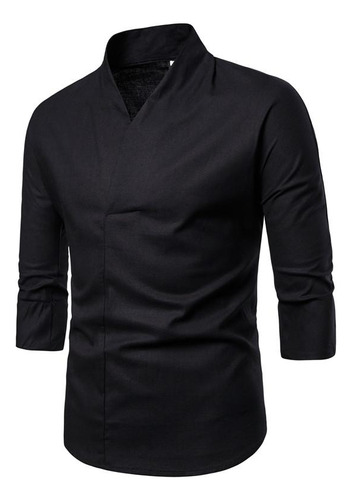 Camisa Blusa Para Hombre, Camisa De Lino Con Cuello En V Par