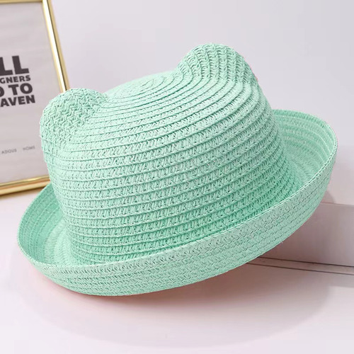 Lindo Sombrero De Paja Para Niños Y Niñas Con Orejas De Gato