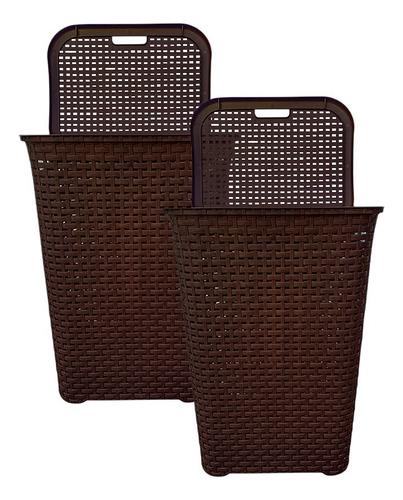 4 Cestos Canasta Organizador Ropa Tapa Rattan Color Chocolate