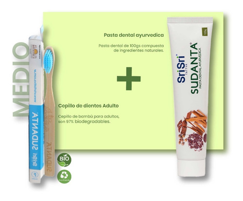 Kit Cepillo Bambú Medio + Pasta Dental Ayurveda Sin Flúor