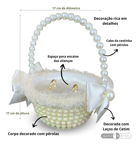 Cestinha Porta Alianças Dama De Honra Cor Champagne