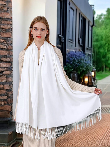 Pashmina, Bufanda Accesorio Versátil Pareo Blanco Liso Unitalla