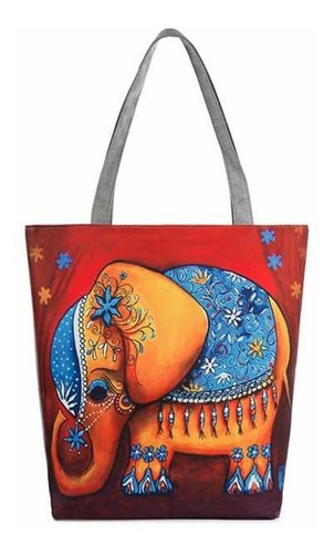 Bolso De Lona Con Estampado De Elefantes, Bolsa De Compras,
