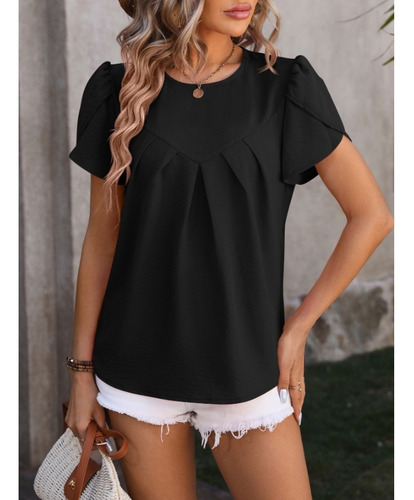 Blusa Casual De Día Lisa Con Mangas Con Volantes Para Mujer