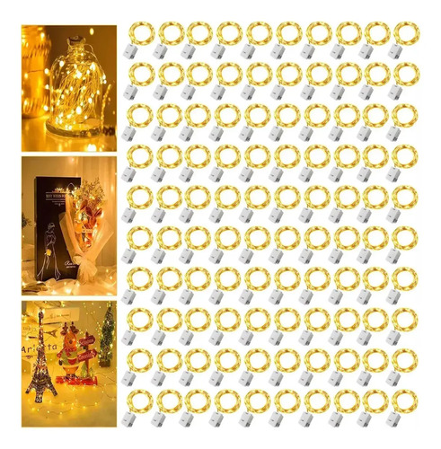 Kit 100 Fio Fada Cordão Luz 2m 20 Leds Decoração Artezenato Luzes Fada Led Pisca Iluminação Pilhas Para Garrafas Árvore De Natal Casament...
