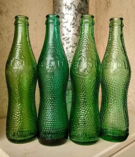 Antigua Botella Bidu Cola Primer Envase Labrado Verde 