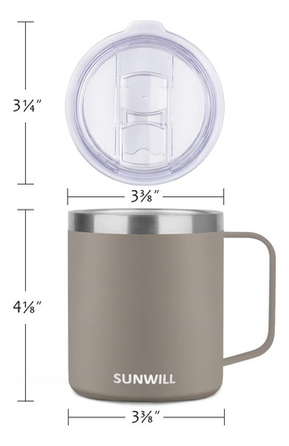 Sunwill Taza De Café Con Asa Y Tapa 14oz, Aislada Ca Zq