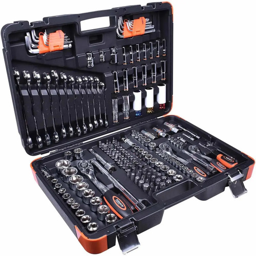 Robust Jogo De Ferramentas Oficina Master Maleta 178 Itens cor preto e laranja