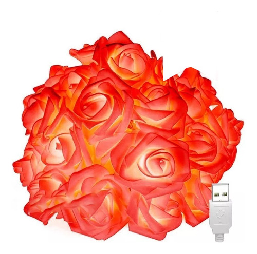 Cadena De Luz Decorativa Led Flor Rosa, 3m 20led Entrada Usb Color de la luz Rojo