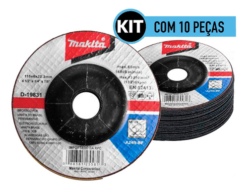 Kit 10 Pecas Disco De Desbaste 4.1/2pol Makita D-19831-5