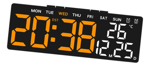 Reloj Despertador Digital Concha Negra Hora Naranja